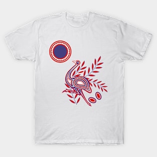 Emu Aboriginal Dots Painting Tribal  Art in Red-Blue T-Shirt